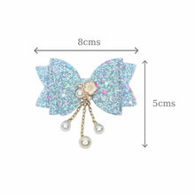 Load image into Gallery viewer, Floral Charm Glitter Bow Tassel Hair Clip