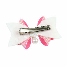 Load image into Gallery viewer, Glitter Bow Pearl Drop Hair Clip
