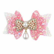 Load image into Gallery viewer, Glitter Bow Pearl Drop Hair Clip