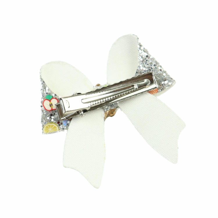 Floral Charm Glitter Bow Hair Clip