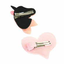 Load image into Gallery viewer, Set of 2 Glitter Unicorn and Embellished Heart Hair Clips