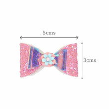 Load image into Gallery viewer, Set of 4 Floral Charm Glitter Fabric Bow Hair Clips