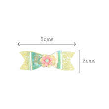 Load image into Gallery viewer, Set of 4 Floral Charm Glitter Fabric Bow Hair Clips