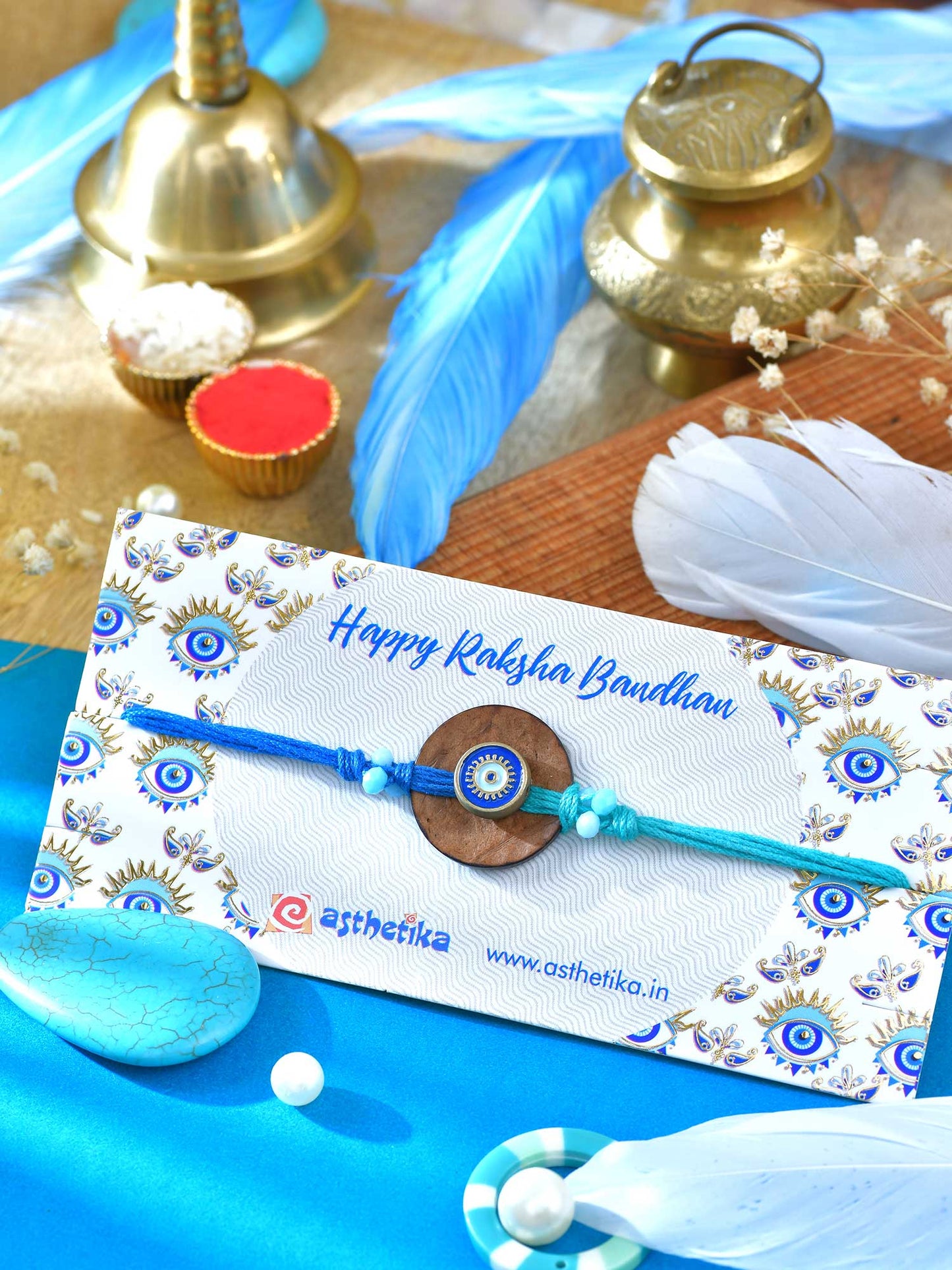Evil Eye Charm on Coconut Wood Rakhi