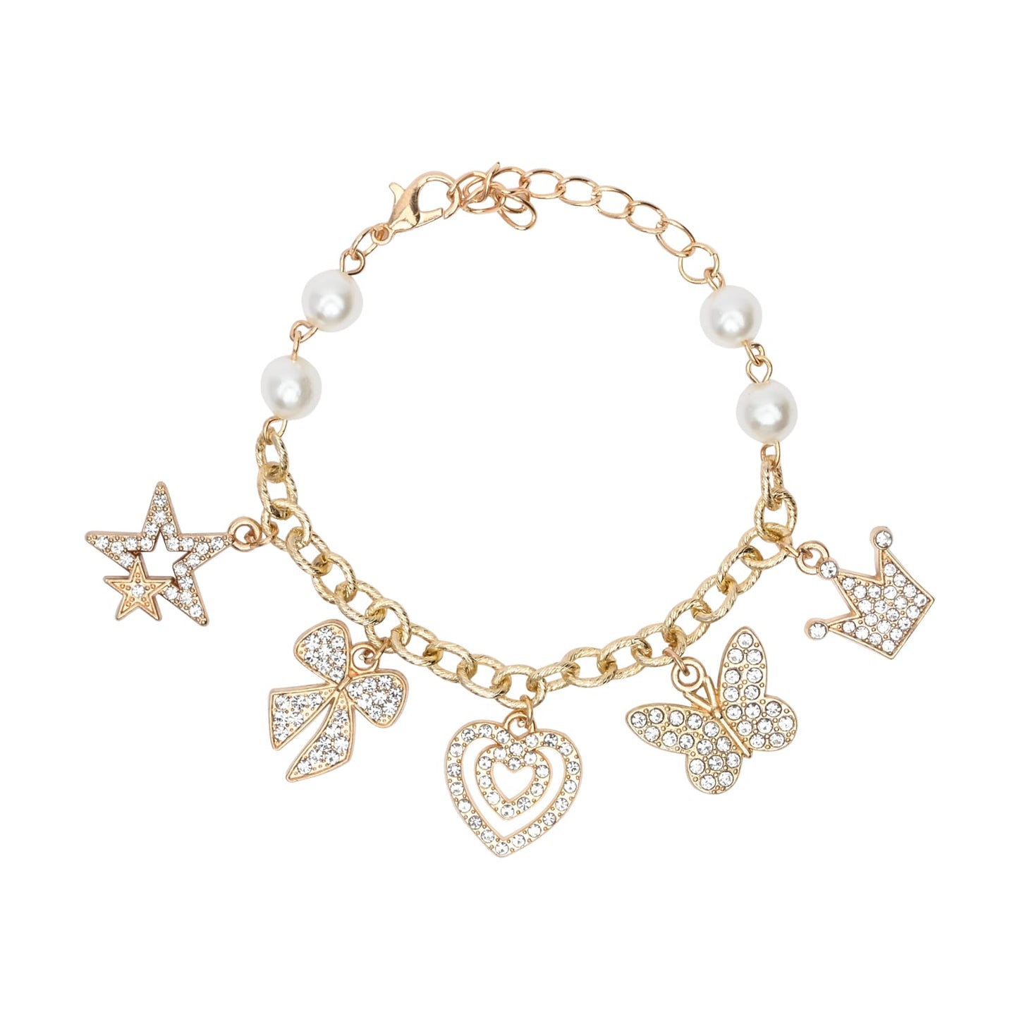 Diamond Studded Multi-Charm Chain Bracelet