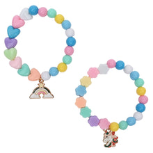 Load image into Gallery viewer, Unicorn Rainbow Charm Set of 2 Beaded Bracelets