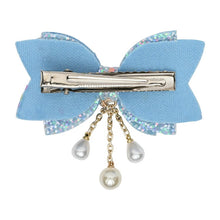 Load image into Gallery viewer, Floral Charm Glitter Bow Tassel Hair Clip