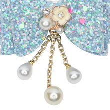 Load image into Gallery viewer, Floral Charm Glitter Bow Tassel Hair Clip