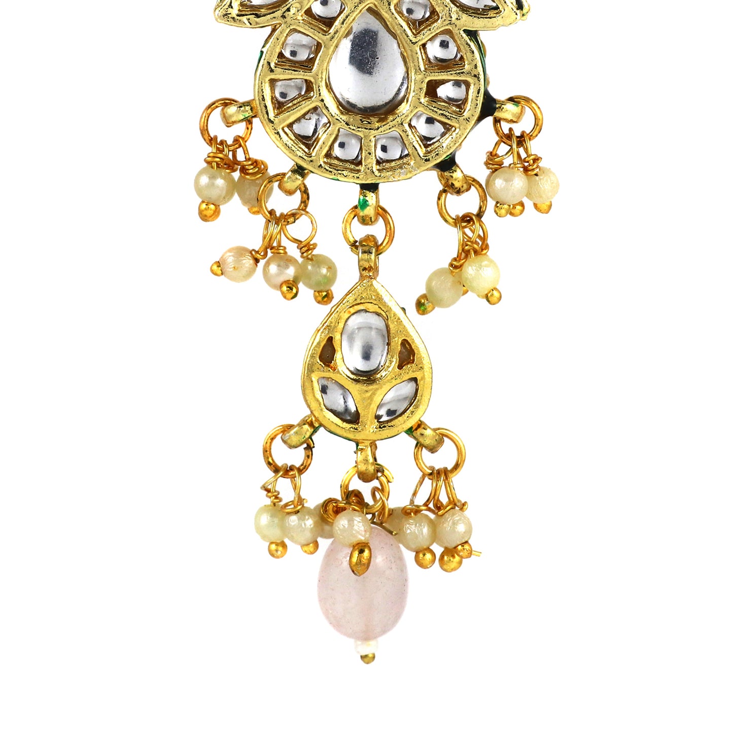 Paisley Kundan Earrings with Soft Pink Stone