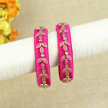 Load image into Gallery viewer, Silk Thread Petal Kundan Stone Bangles - Set of 2