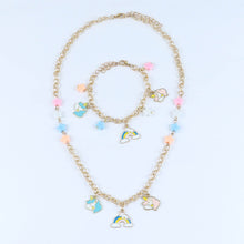 Load image into Gallery viewer, Unicorn Rainbow Charms Necklace & Bracelet Set - Pink Blue