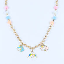 Load image into Gallery viewer, Unicorn Rainbow Charms Necklace & Bracelet Set - Pink Blue