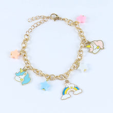 Load image into Gallery viewer, Unicorn Rainbow Charms Necklace & Bracelet Set - Pink Blue