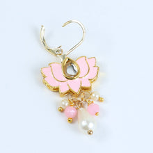 Load image into Gallery viewer, Meenakari Lotus Kundan Stone Earrings