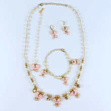 Load image into Gallery viewer, Floral Meenakari Kundan Stone Jewellery Set for Girls Pink
