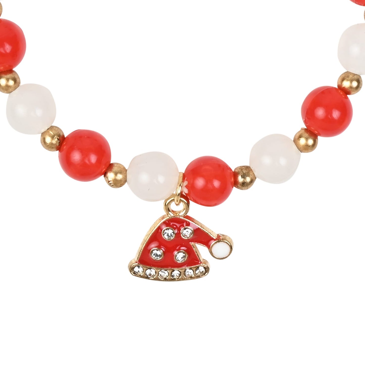 Christmas Cap Charm Beaded Bracelet Red::White