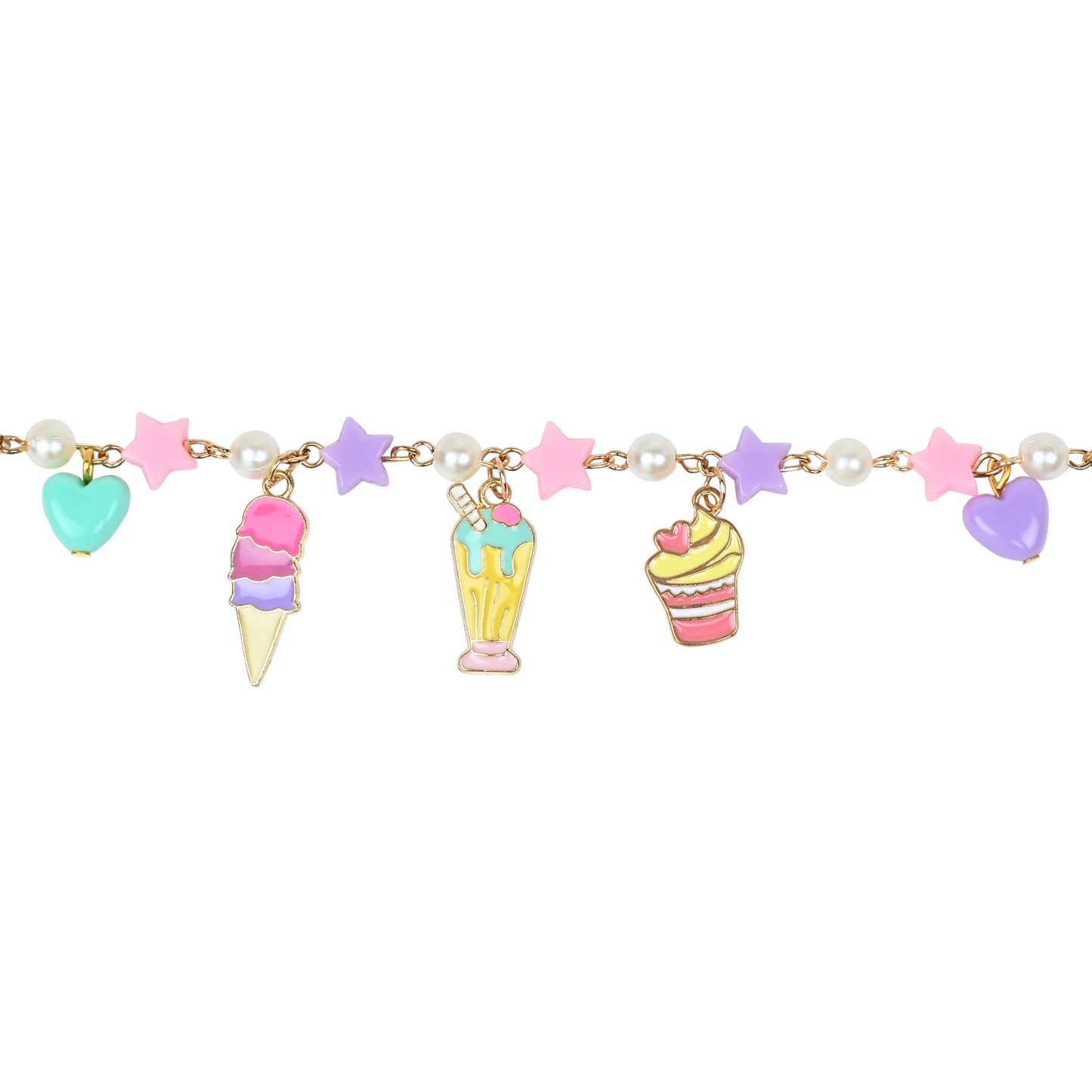 Cup Cake Ice-Cream Multi-Charms Bracelet - Pink & Yellow