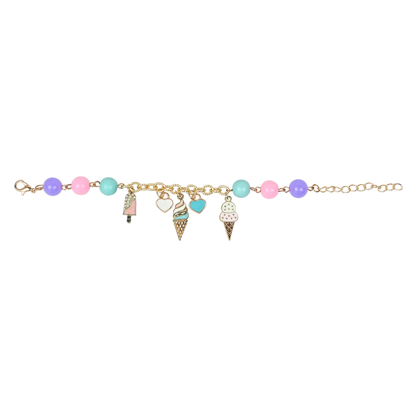 Ice-Cream Multi-Charms Bracelet - Pink & Purple