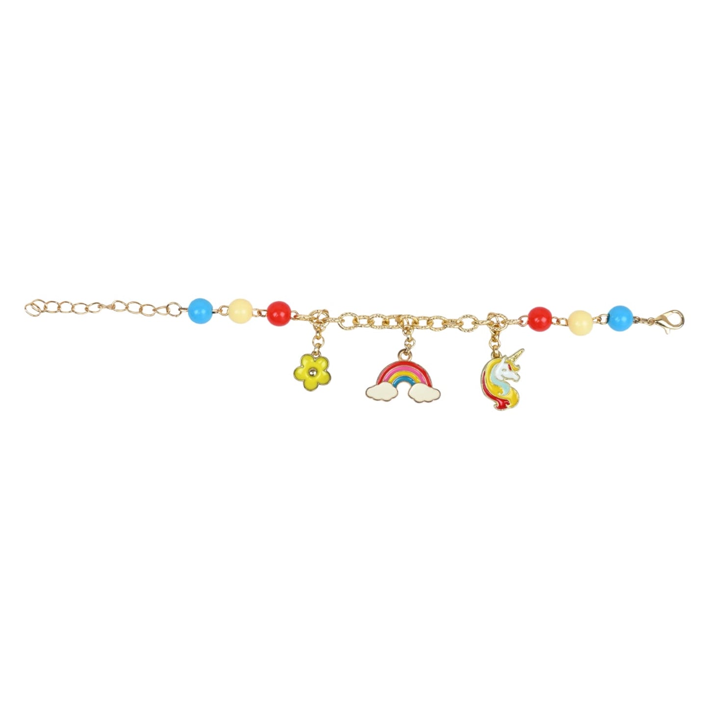 Unicorn Rainbow Hanging Multi-Charms Chain Bracelet - Red & Yellow