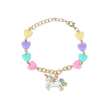 Load image into Gallery viewer, Unicorn Heart Charms Chain Bracelet - Pink, Blue, Green, Yellow