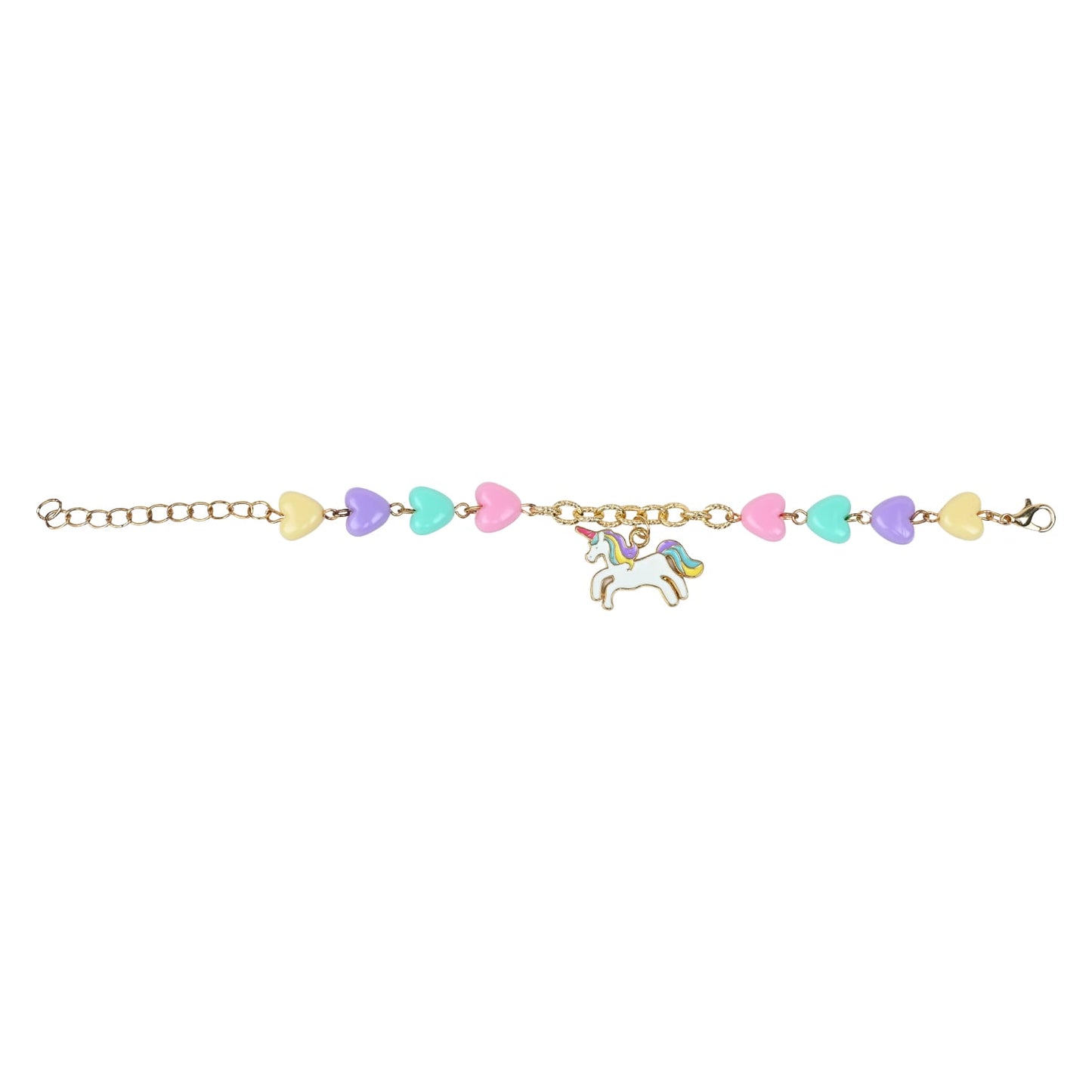 Unicorn Heart Charms Chain Bracelet - Pink, Blue, Green, Yellow