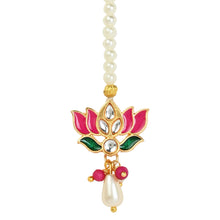 Load image into Gallery viewer, Meenakari Lotus Kundan Stone Maang Tikka