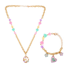 Load image into Gallery viewer, Floral Heart Charm Necklace & Bracelet Jewellery Set