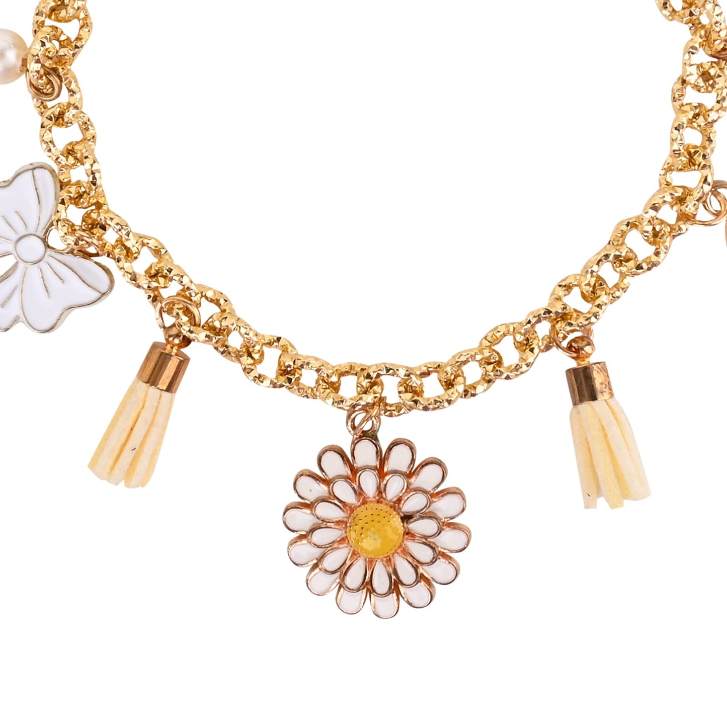 Floral Charm Tassel Chain Bracelet