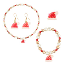 Load image into Gallery viewer, Christmas Cap Necklace Bracelet Earrings Finger Ring Jewellery Set