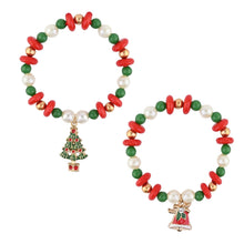 Load image into Gallery viewer, Christmas Charms Set of 2 Beaded Bracelets