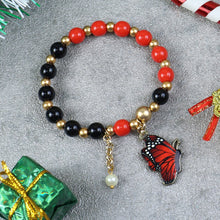 Load image into Gallery viewer, Christmas Butterfly Charm Beaded Bracelet