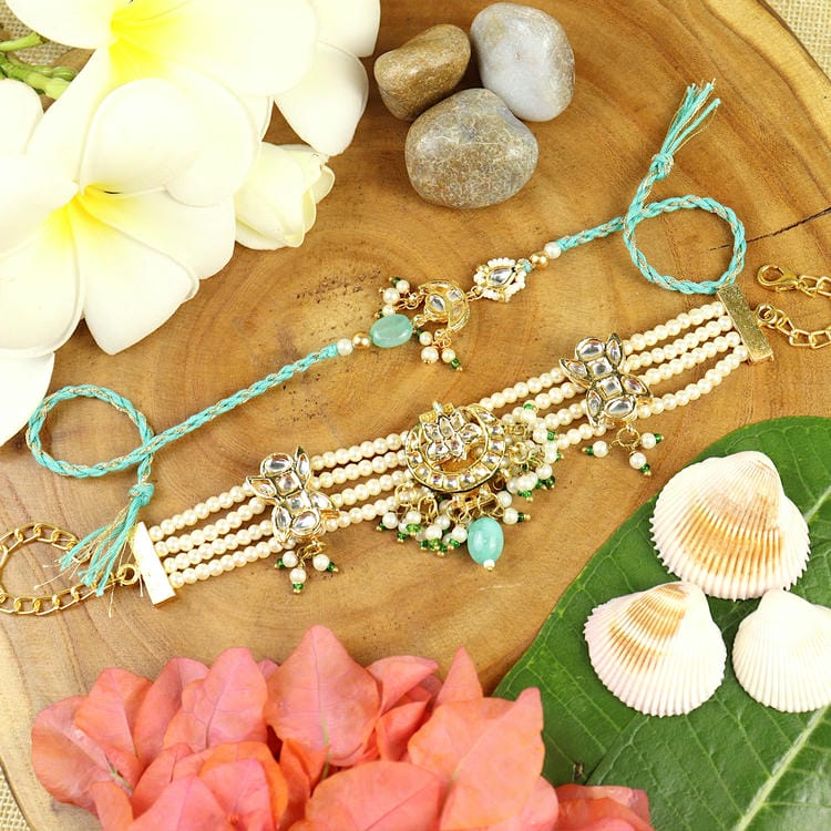 Kundan Bracelet Rakhi Bhaiya Bhabhi Rakhi Set Packed in Happy Raksha Bandhan Box