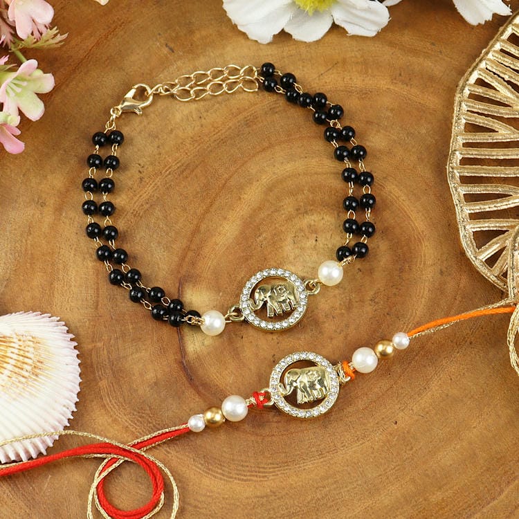 Elephant Charm Bhaiya Bhabhi Bracelet Rakhi Set Raksha Bandhan Rakhi by Asthetika