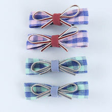 Load image into Gallery viewer, Chequered Fabric Bow Hair Clips - Set of 4 - Pink Green