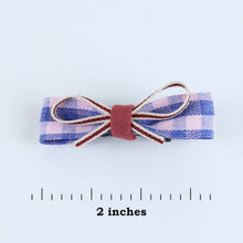 Load image into Gallery viewer, Chequered Fabric Bow Hair Clips - Set of 4 - Pink Green