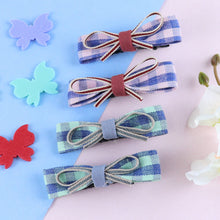 Load image into Gallery viewer, Chequered Fabric Bow Hair Clips - Set of 4 - Pink Green