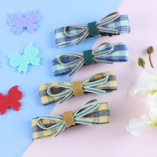 Load image into Gallery viewer, Chequered Fabric Bow Hair Clips - Set of 4 - Green Yellow