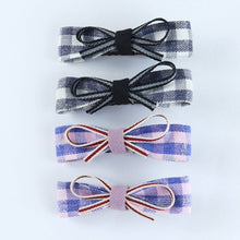 Load image into Gallery viewer, Chequered Fabric Bow Hair Clips - Set of 4 - Black Pink