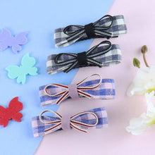 Load image into Gallery viewer, Chequered Fabric Bow Hair Clips - Set of 4 - Black Pink
