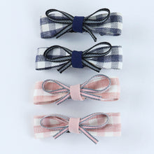 Load image into Gallery viewer, Chequered Fabric Bow Hair Clips - Set of 4 - Blue Pink