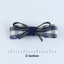 Load image into Gallery viewer, Chequered Fabric Bow Hair Clips - Set of 4 - Blue Pink