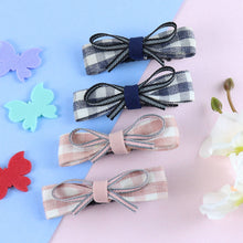 Load image into Gallery viewer, Chequered Fabric Bow Hair Clips - Set of 4 - Blue Pink