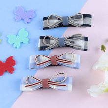Load image into Gallery viewer, Chequered Fabric Bow Hair Clips - Set of 4 - Black Blue