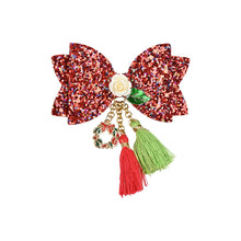 Load image into Gallery viewer, Christmas Charms Tassels Glitter Hair Clip Red::White