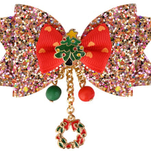 Load image into Gallery viewer, Christmas Charms Glitter Bow Hair Clip