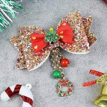 Load image into Gallery viewer, Christmas Charms Glitter Bow Hair Clip