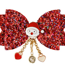 Load image into Gallery viewer, Christmas Charm Santa Claus Glitter Bow Hair Clip