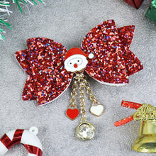 Load image into Gallery viewer, Christmas Charm Santa Claus Glitter Bow Hair Clip