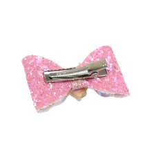 Load image into Gallery viewer, Ice-Cream Smiley Glitter Bow Set of 2 Hair Clips
