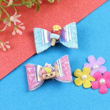 Load image into Gallery viewer, Ice-Cream Smiley Glitter Bow Set of 2 Hair Clips